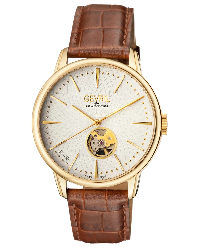 Gevril Men's Mulberry Swiss Automatic Leather Watch 42mm