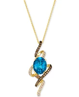 Le Vian Deep Sea Blue Topaz (3 ct. t.w.) & Diamond (1/3 ct. t.w.) Swirl Pendant Necklace in 14k Gold, 18" + 2" extender