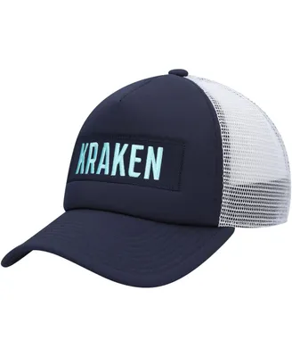 Men's adidas Deep Sea Blue, White Seattle Kraken Team Plate Trucker Snapback Hat