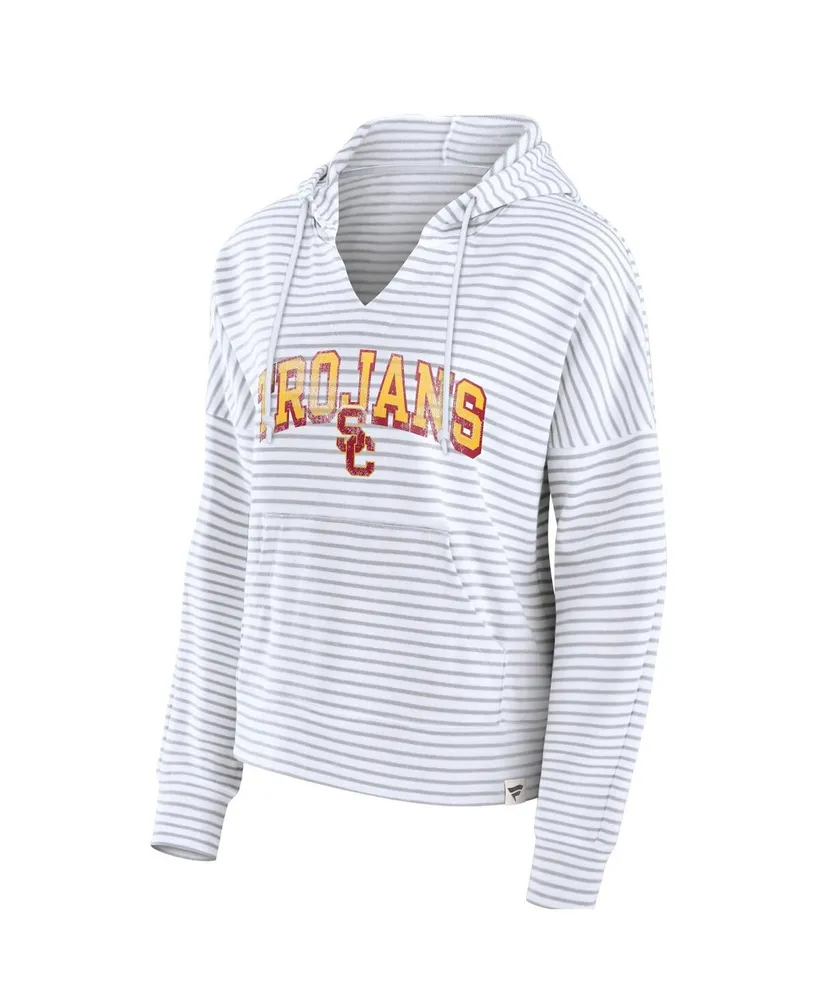 Women's Fanatics White Usc Trojans Striped Notch Neck Pullover Hoodie