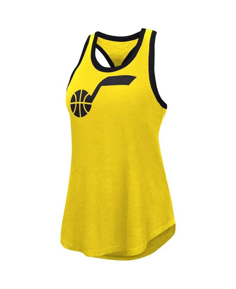 Women's G-iii 4Her by Carl Banks Gold Utah Jazz Showdown Scoop-Neck Racerback Tank Top