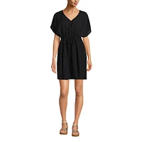 Lands' End Petite Sheer Over d Short Sleeve Gathered Waist Swim Cover-up Dress