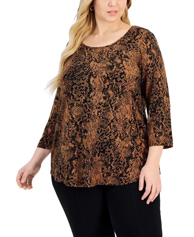 Jm Collection Plus Penelope Python-Print Top, Created for Macy's