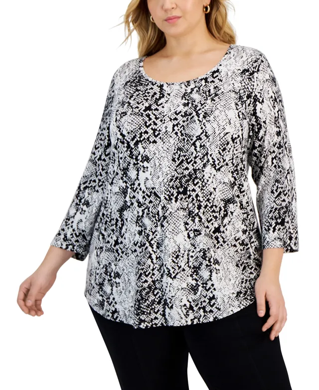 Jm Collection Plus Printed Jacquard Top, Created for Macy's