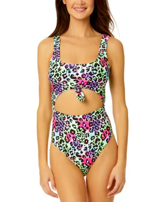 Salt + Cove Women's Leopard Love Printed Cut-Out One-Piece Swimsuit, Created by Macy's