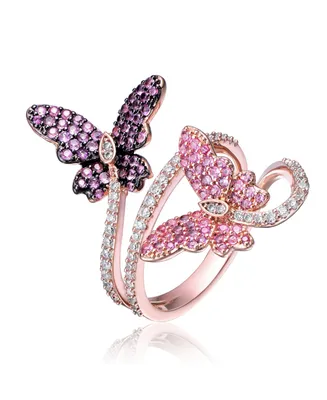 Rachel Glauber Ra 18K Rose Gold and Black Plated Multi Colored Cubic Zirconia Modern Butterfly Ring