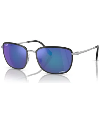 Ray-Ban Men's Polarized Sunglasses, RB3705 Chromance - Black on Silver