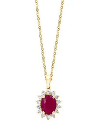 Effy Ruby (1-7/8 ct. t.w.) & Diamond (1/3 ct. t.w.) Halo 18" Pendant Necklace in 14k Gold