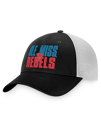 Men's Top of the World Black, White Ole Miss Rebels Stockpile Trucker Snapback Hat