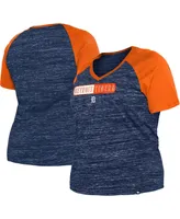 Women's New Era Navy Detroit Tigers Plus Size Space Dye Raglan V-Neck T-shirt