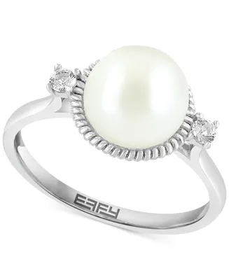 Effy Freshwater Pearl (9mm) & White Topaz (1/10 ct. t.w.) Ring in Sterling Silver