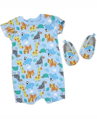 Lily & Jack Baby Boys Safari Short Sleeved Romper and Shoes, 2 Piece Set