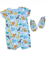 Lily & Jack Baby Boys Safari Short Sleeved Romper and Shoes, 2 Piece Set