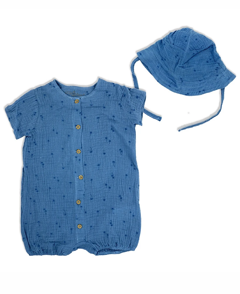 Lily & Jack Baby Boys Muslin Romper and Sun Hat, 2 Piece Set