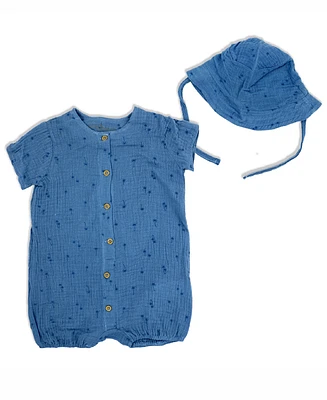 Lily & Jack Baby Boys Muslin Romper and Sun Hat, 2 Piece Set