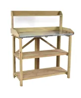 Costway Outdoor Garden Wooden Potting Work Bench Station Planting Workbench W/ 3 Shelf