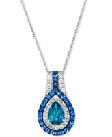 Le Vian Multi-Gemstone (1-7/8 ct. t.w.) & Nude Diamond (3/8 ct. t.w.) Double Halo Pendant Necklace in 14k White Gold, 18" + 2" extender