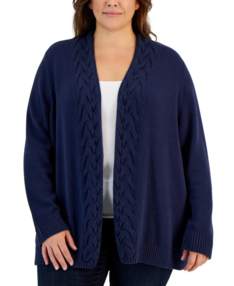 Karen Scott Plus Size Colorblocked Open-Front Cardigan, Created for Macy's