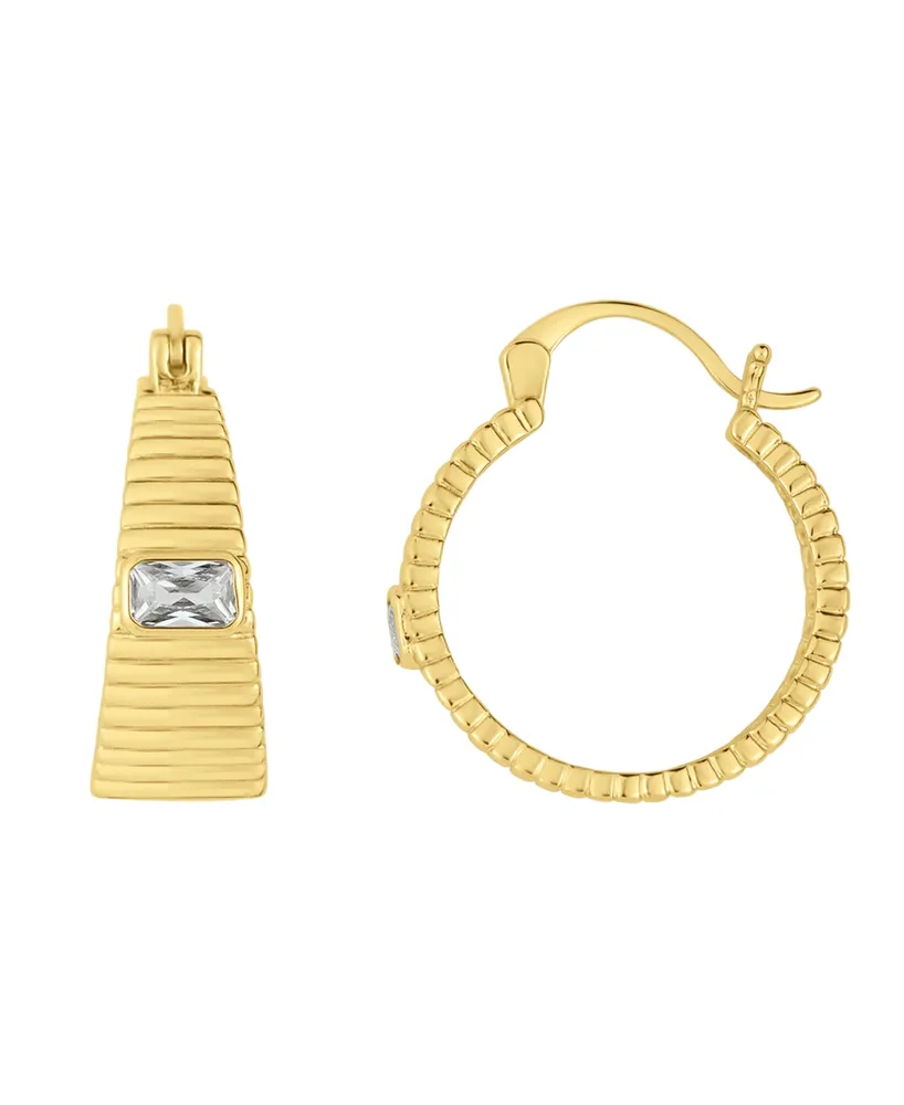 And Now This Cubic Zirconia 18K Gold Plated Ribbed Texture Hoop Earring