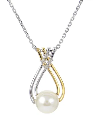Cultured Freshwater Pearl (8mm) & Lab-Created White Sapphire (1/20 ct. t.w.) 18" Pendant Necklace in Sterling Silver & 14k Gold-Plate