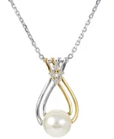 Cultured Freshwater Pearl (8mm) & Lab-Created White Sapphire (1/20 ct. t.w.) 18" Pendant Necklace in Sterling Silver & 14k Gold-Plate