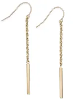 Rope and Bar Linear Earrings in 14k Gold, 2 inches