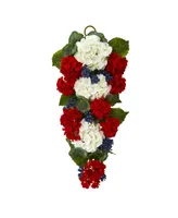 Nearly Natural 26" Geranium & Blue Berry Artificial Teardrop