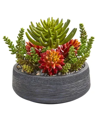 Nearly Natural 12" Succulent Garden Artificial Plant in Bowl