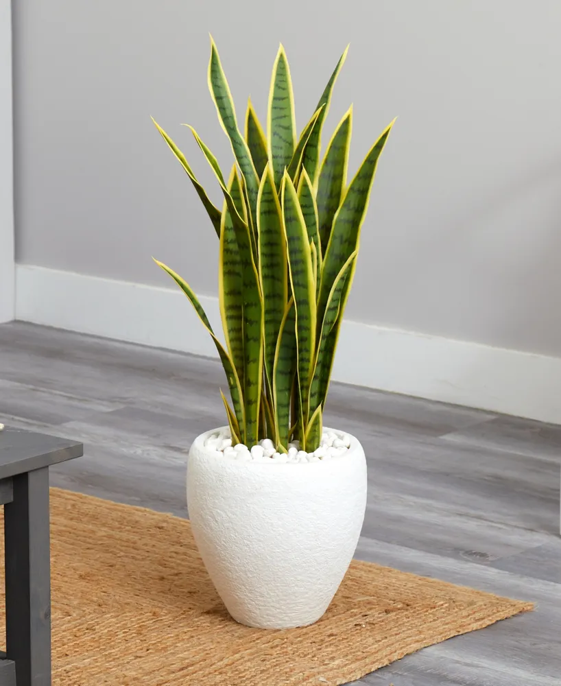 Nearly Natural 33" Sansevieria Artificial Plant in White Planter