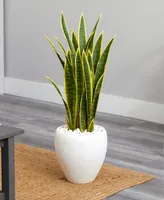 Nearly Natural 33" Sansevieria Artificial Plant in White Planter