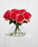 Nearly Natural Rose Arrangement w/Vase