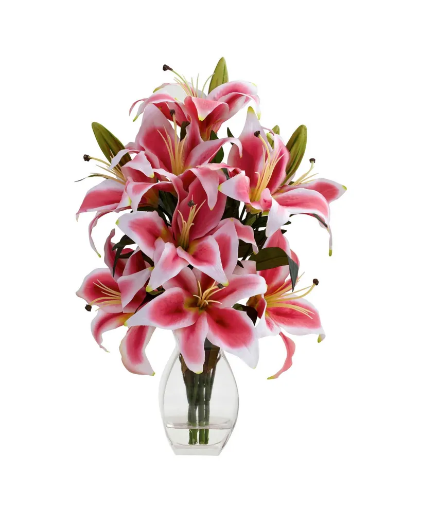 Nearly Natural Rubrum Lily w/ Decorative Vase