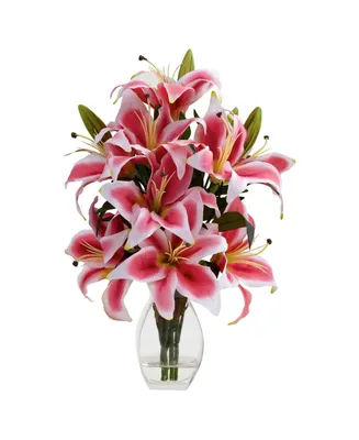 Nearly Natural Rubrum Lily w/ Decorative Vase