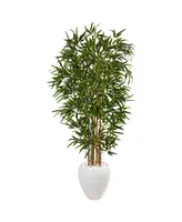 Nearly Natural 5' Bamboo Artificial Tree in White Oval Planter