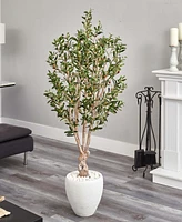 Nearly Natural 5' Olive Artificial Tree in White Oval Planter