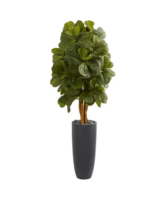 Nearly Natural 5.5' Fiddle Leaf Artificial Tree in Gray Cylinder Planter
