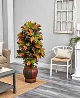 Nearly Natural 5.5' Croton Artificial Plant in Decorative Planter - Real Touch