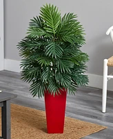 Nearly Natural Areca Palm Artificial Plant in Red Planter