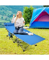 Costway Camping Cot Heavy-Duty Outdoor Bed w/ Side Storage Pocket