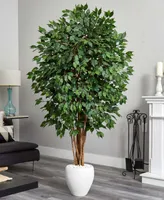 Nearly Natural 6' Ficus Artificial Tree in White Planter