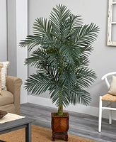 Nearly Natural 4.5' Golden Cane Palm Artificial Tree in Decorative Wood Planter