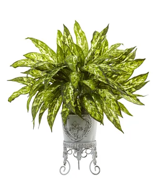 Nearly Natural 2' Aglaonema Artificial Plant in Metal Planter