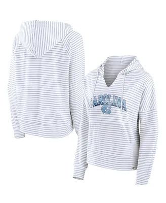 Women's Fanatics White North Carolina Tar Heels Striped Notch Neck Pullover Hoodie