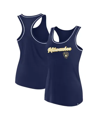 Women's Fanatics Navy Milwaukee Brewers Wordmark Logo Racerback Tank Top