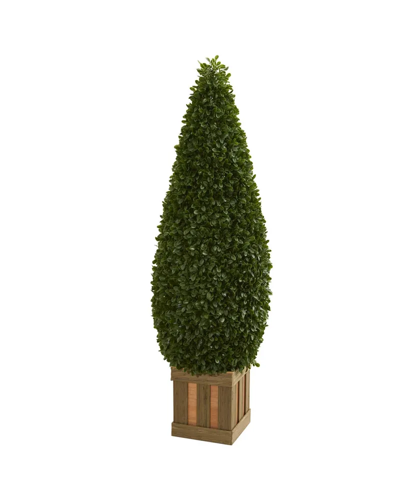 Nearly Natural 5' Boxwood Cone Topiary Artificial Tree with Decorative Planter