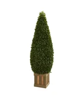 Nearly Natural 5' Boxwood Cone Topiary Artificial Tree with Decorative Planter