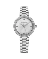 Stuhrling Women's Quartz Crystal Studded Silver Case and markers , Silver Dial, Silver Hands Watch - Silver