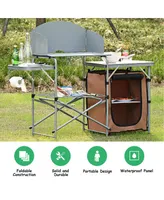 Costway Foldable Camping Table Outdoor Bbq Portable Grilling Stand