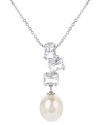 Cultured Freshwater Rice Pearl (9-10mm) & Lab-Created White Sapphire (2-1/10 ct. t.w.) 18" Pendant Necklace in Sterling Silver