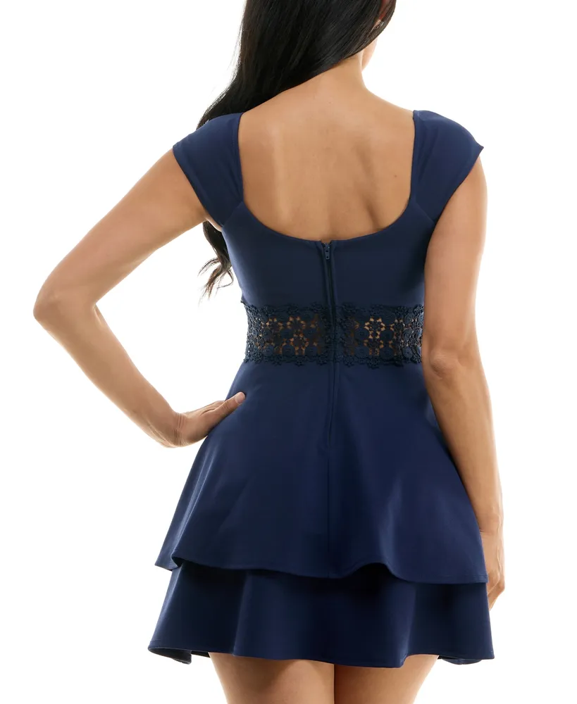 B Darlin Juniors' Lace-Trim Cap-Sleeve A-Line Dress